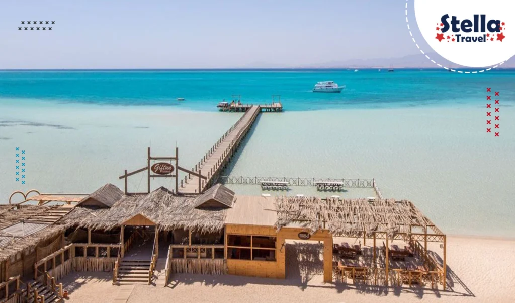 Scenic view of Orange Bay Island in Hurghada with clear turquoise waters and white sandy beaches