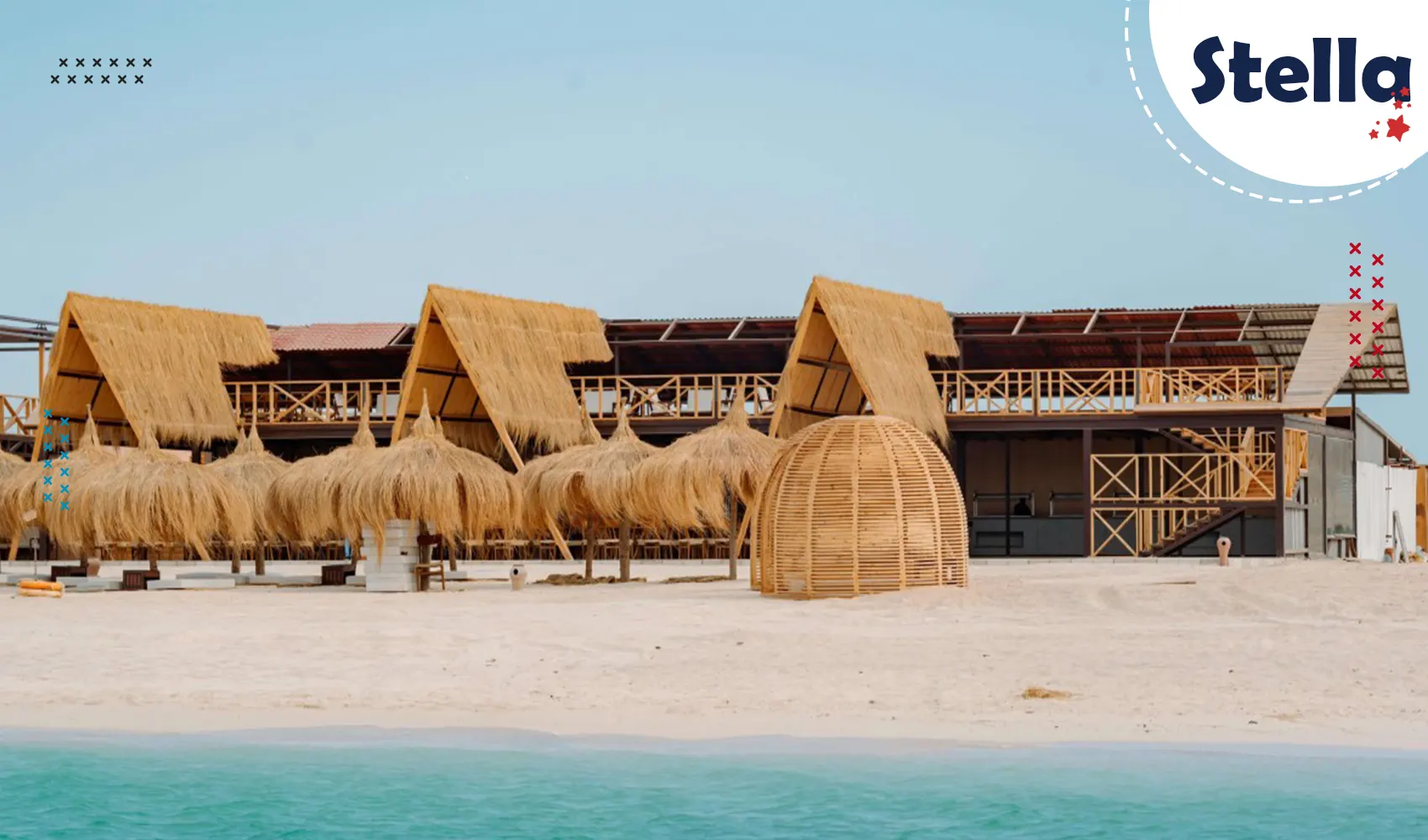 Golden sand beach and turquoise water at Eden Island Hurghada