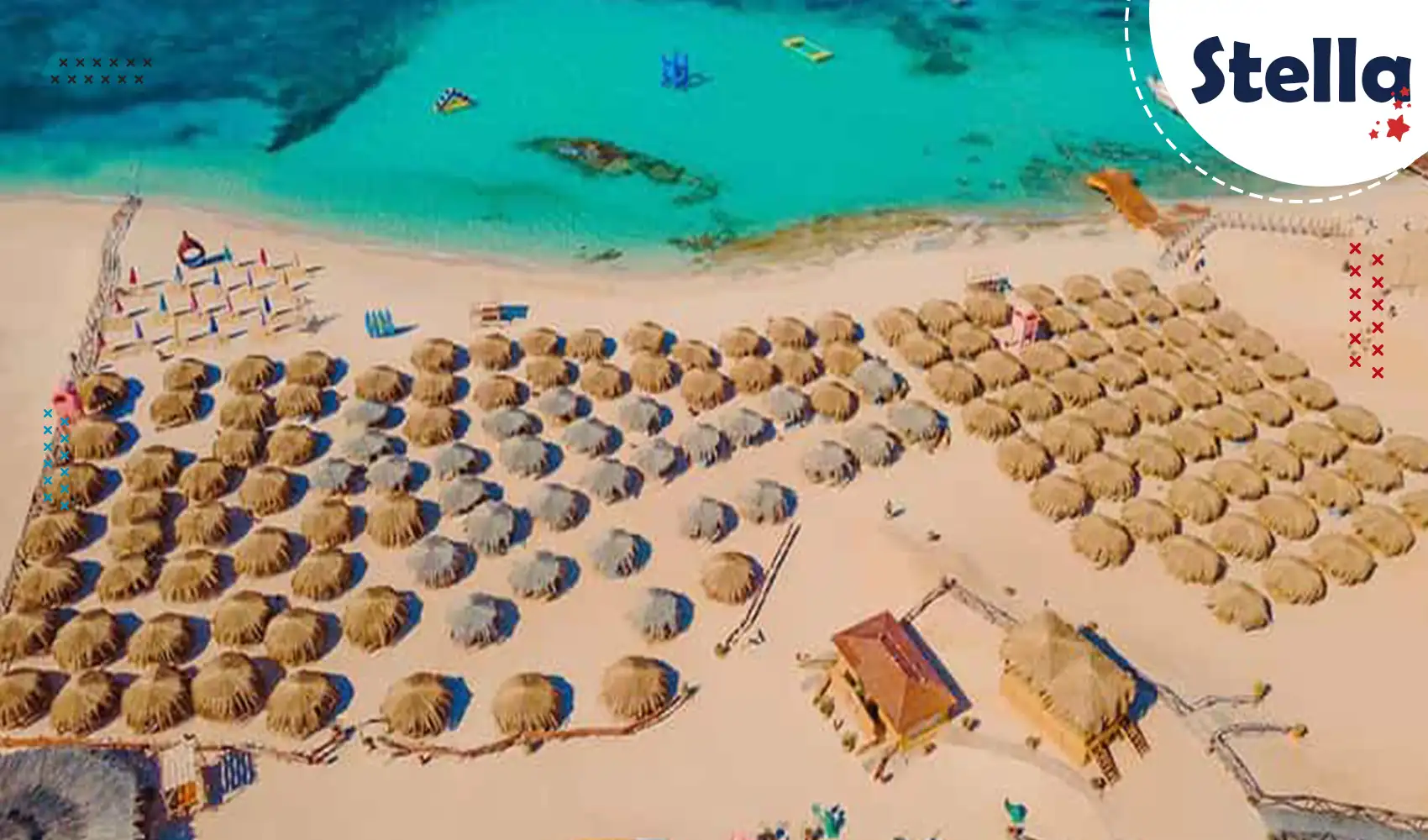 White sand beach with bean bags at Hula Hula island Hurghada