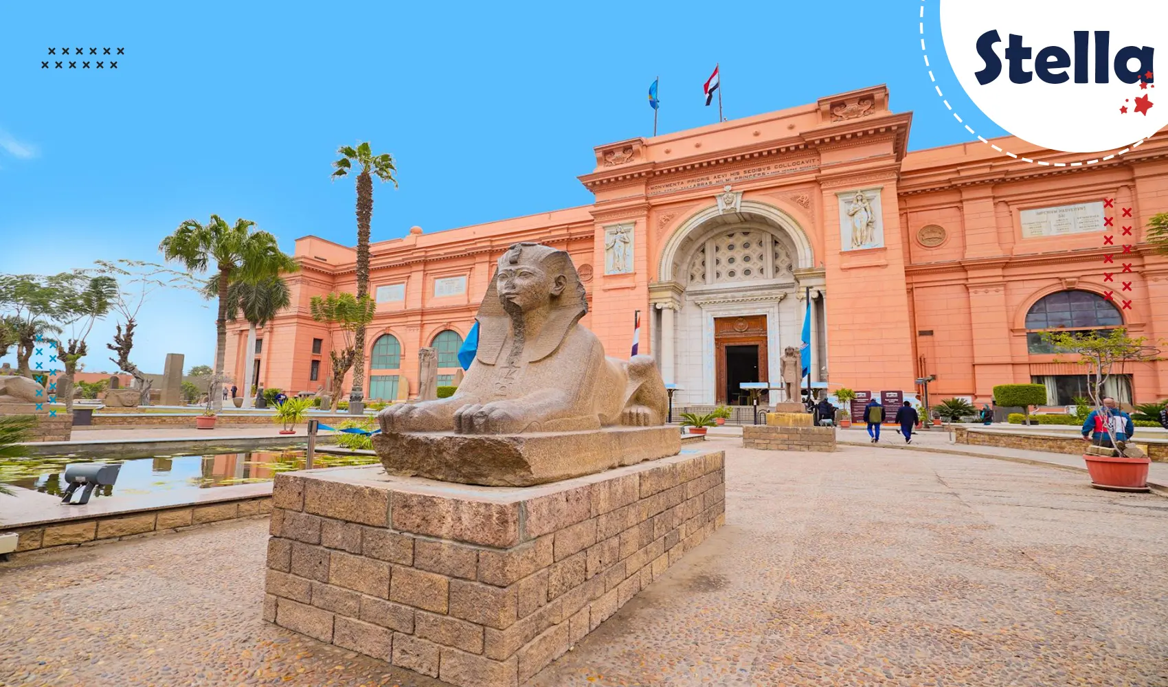 The red facade of the Egyptian Museum in Tahrir Square, Cairo