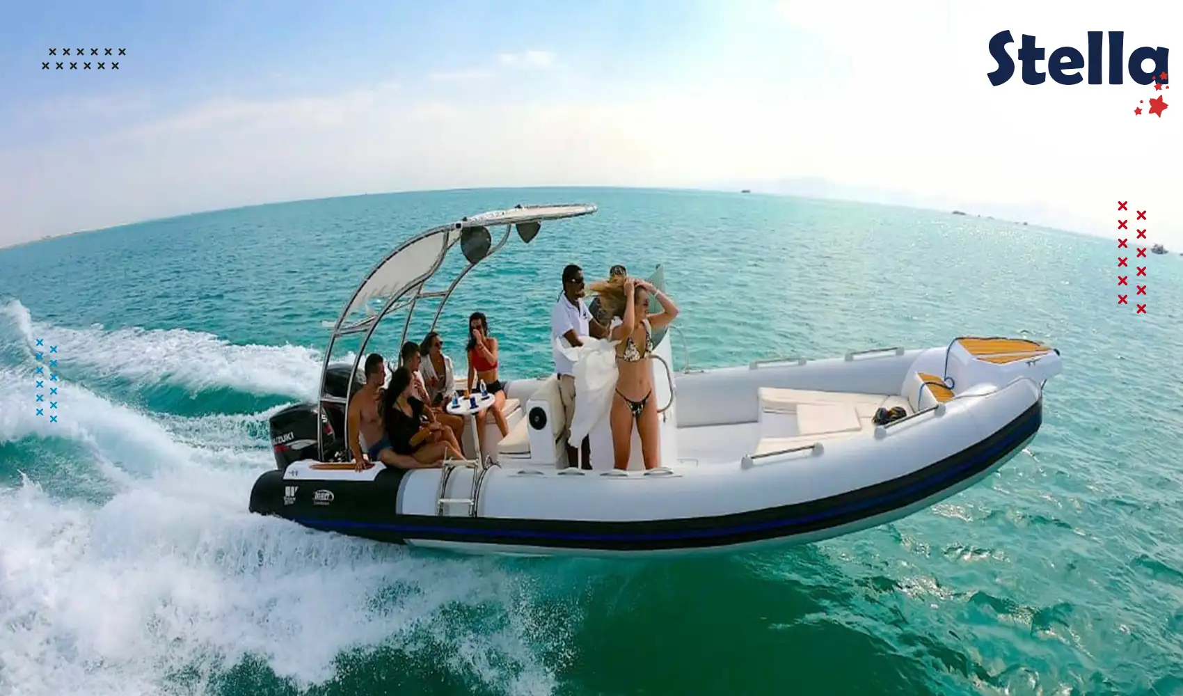 Private speed boat anchored in turquoise water near Hurghada